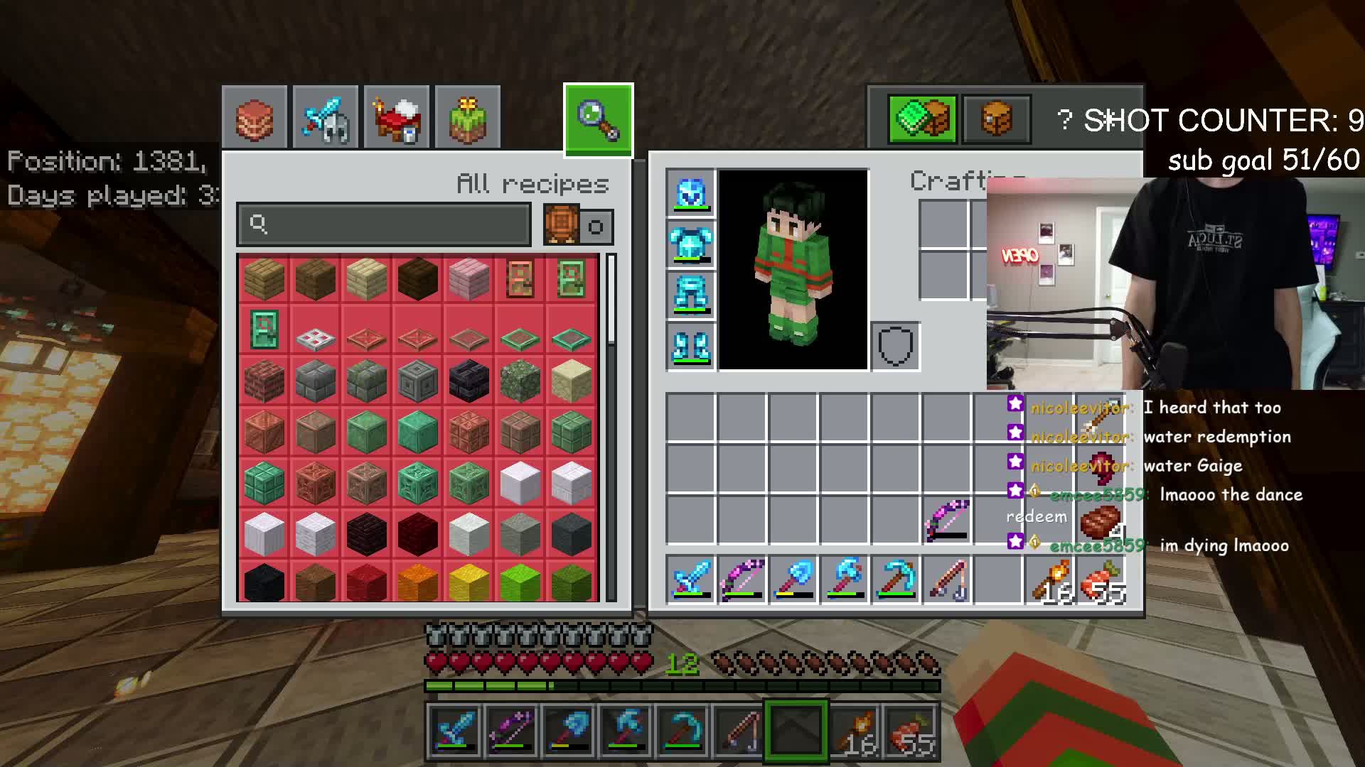 Minecraft on stream while Gaige dances in his facecam